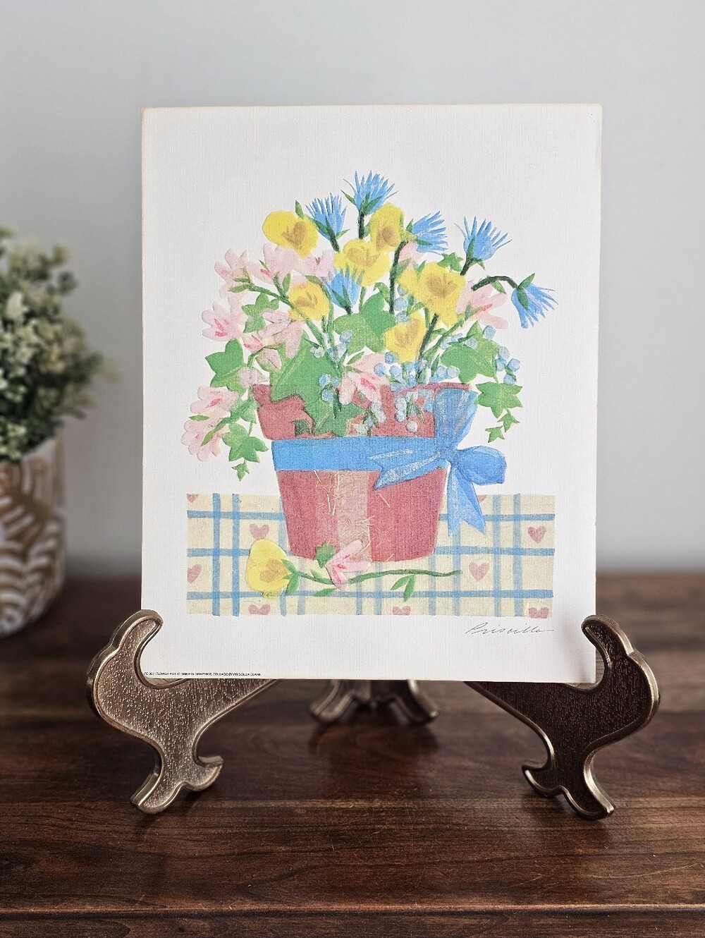 FIGI Graphics Priscilla Clark Flower Pot Collage 1986 Vintage Floral Wall Art